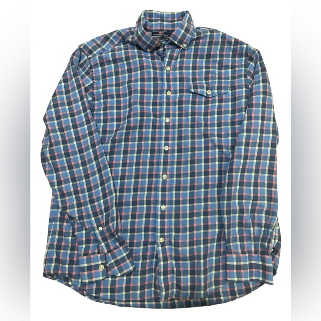 Vineyard Vines Slim Fit Crosby Shirt Men’s Large Blue Pink Plaid
